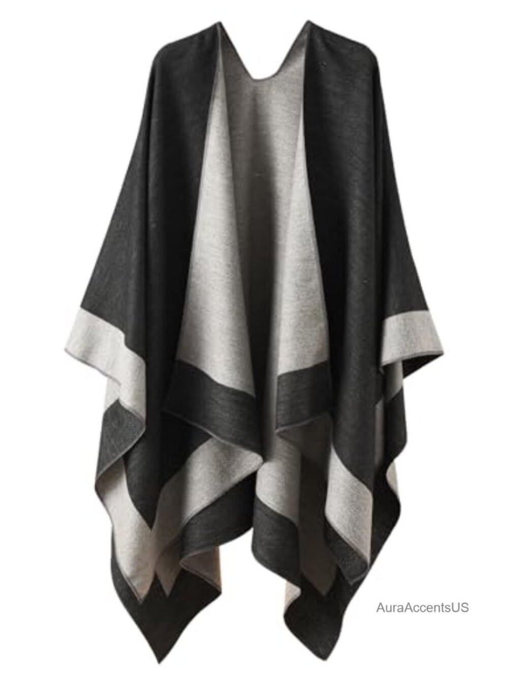 Women's Reversible Poncho Shawl Wrap Open Front Oversized Pashmina Cape